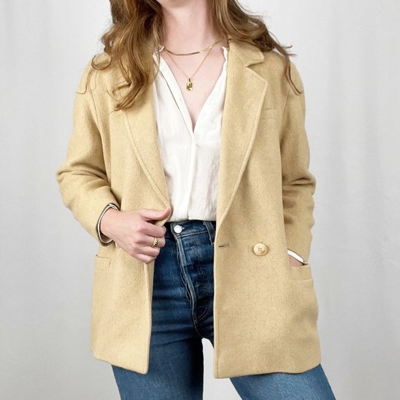 Vintage Irish Camel Hair Tan Oversized Blazer Jacket Long Trench Pea Coat Preppy - Picture 1 of 9